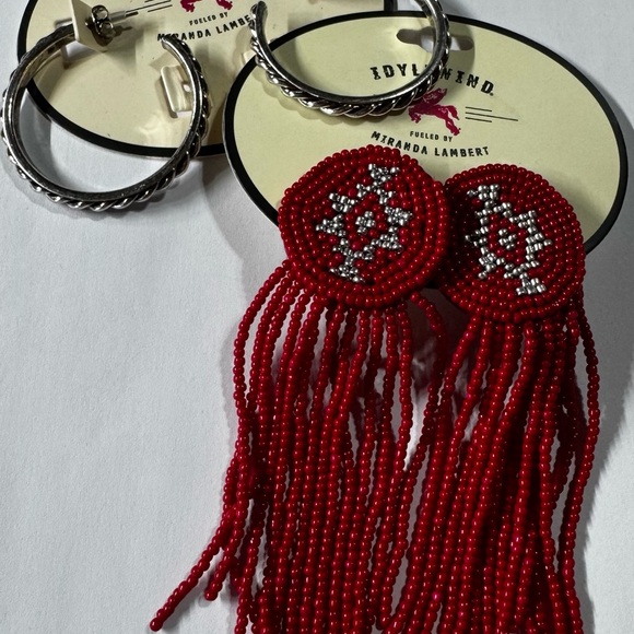 Idyllwind Red and Silver Beaded Fringe Earrings - Picture 3 of 3